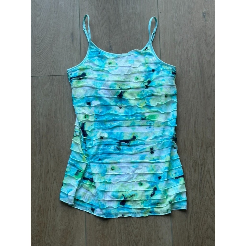 Justice Tank Top Youth Blue Green Glitter Ruffled Floral Y2K 90s Petite Size 12